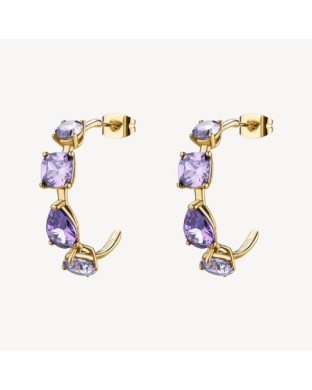 Orecchini a cerchio BROSWAY Dreaming in acciaio 316L  dorato e cristalli amethyst BIG28