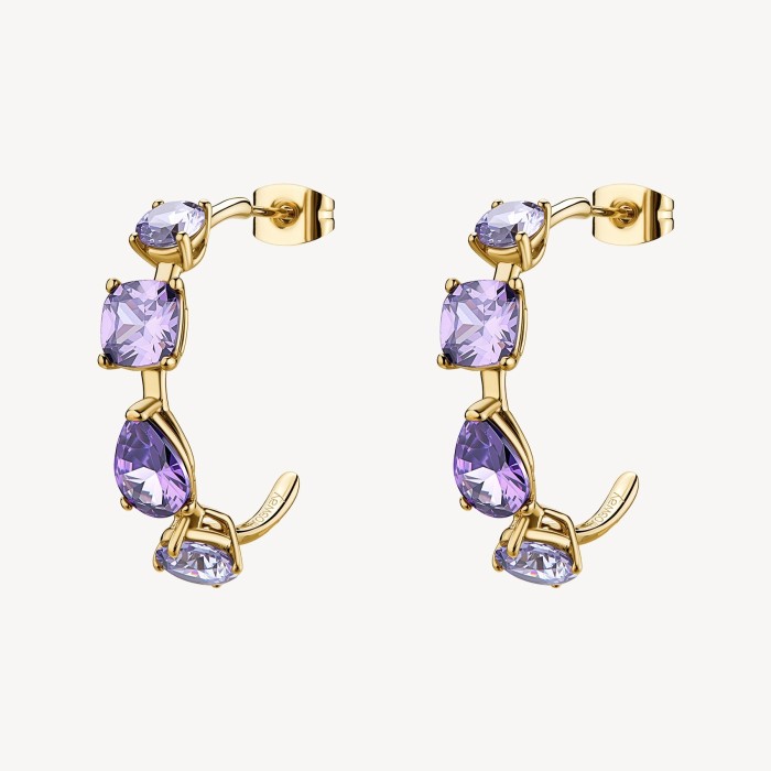 Orecchini a cerchio BROSWAY Dreaming in acciaio 316L  dorato e cristalli amethyst BIG28