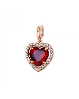 Charm ROSATO Storie in argento 925 placcato oro rosa RZLE088 con cristalli CUORE/AMORE