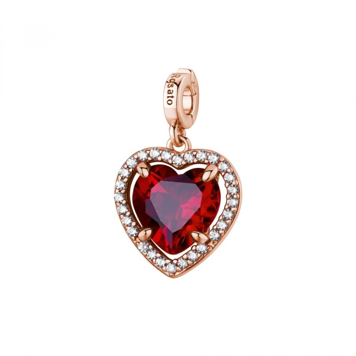 Charm ROSATO Storie in argento 925 placcato oro rosa RZLE088 con cristalli CUORE/AMORE
