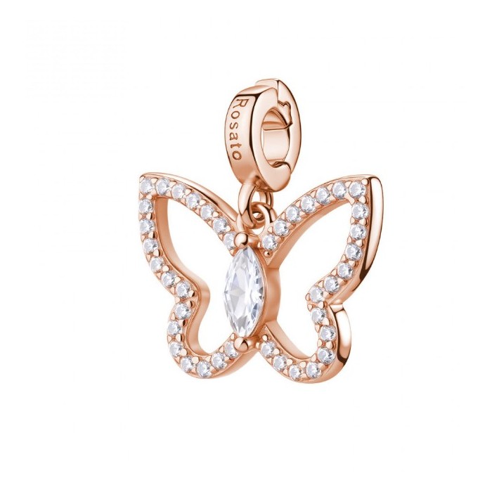 Charm ROSATO Storie in argento 925 placcato oro rosa RZ264 con cristalli FARFALLA/SOGNO