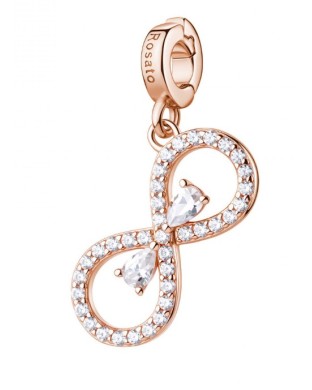 Charm ROSATO Storie in argento 925 placcato oro rosa RZ263 con cristalli INFINITO/AMORE