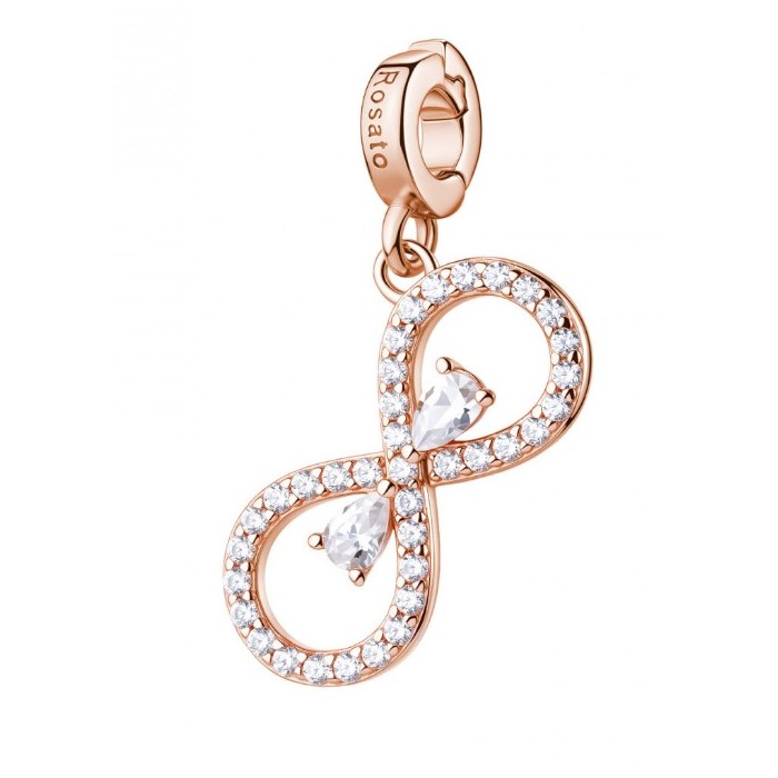Charm ROSATO Storie in argento 925 placcato oro rosa RZ263 con cristalli INFINITO/AMORE