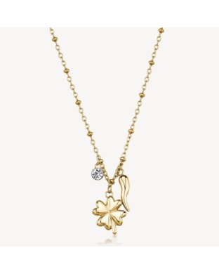 Collana girocollo BROSWAY Chakra Portafortuna in acciaio 316L dorato QUADRIFOGLIO BHKN186