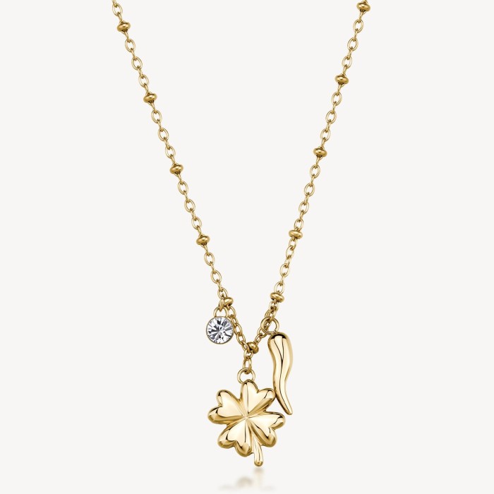 Collana girocollo BROSWAY Chakra Portafortuna in acciaio 316L dorato QUADRIFOGLIO BHKN186