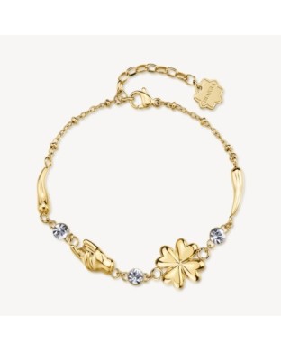 Bracciale BROSWAY Chakra Portafortuna in acciaio 316L dorato QUADRIFOGLIO BHKB285