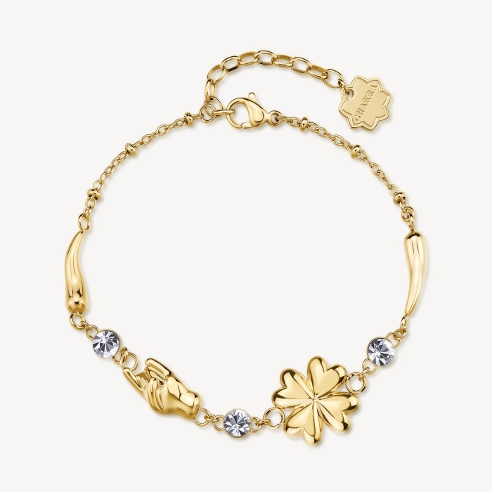 Bracciale BROSWAY Chakra Portafortuna in acciaio 316L dorato QUADRIFOGLIO BHKB285