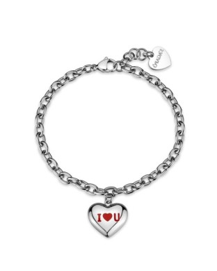 Bracciale S'AGAPO Be My Always Edizione San Valentino 2026 SBM99 in acciaio 316L con pendente a forma di cuore I love you