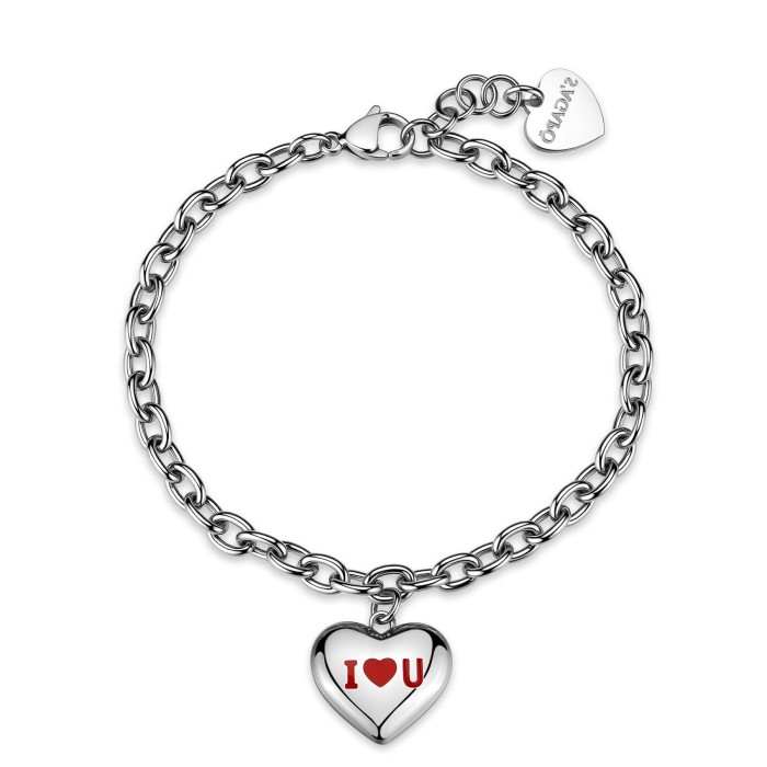 Bracciale S'AGAPO Be My Always Edizione San Valentino 2026 SBM99 in acciaio 316L con pendente a forma di cuore I love you