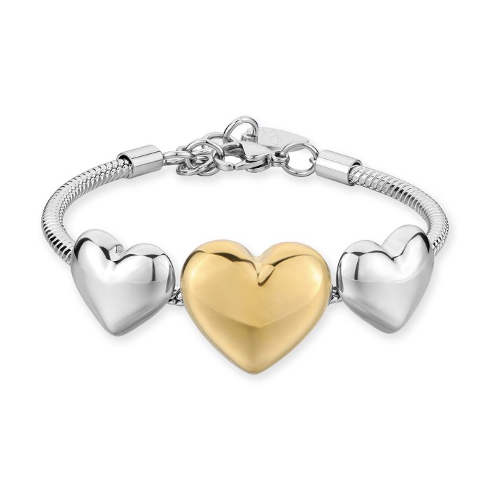 Bracciale S'AGAPO Stellar SSE61 in acciaio 316L con e Cuori centrali