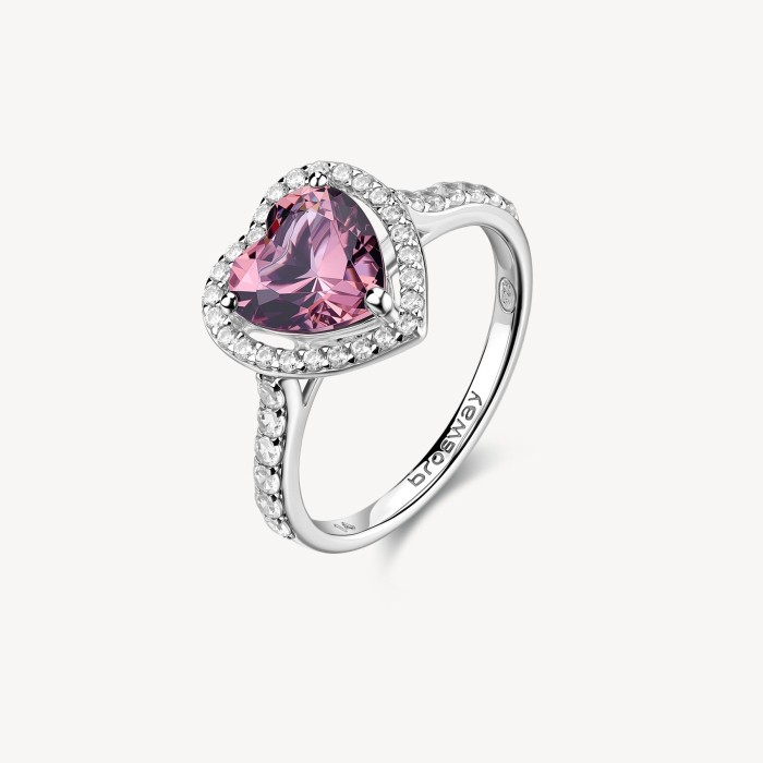Anello Cuore BROSWAY FANCY in argento 925 cristalli bianchi e vintage rose FTP25C Misura 14