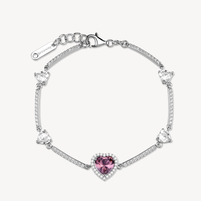 Bracciale semirigido Cuore centrale BROSWAY FANCY in argento 925 cristalli bianchi e vintage rose FTP23