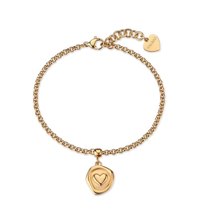 Bracciale S'AGAPO Feelings SFE45 in acciaio 316L dorato con pendente Cuore