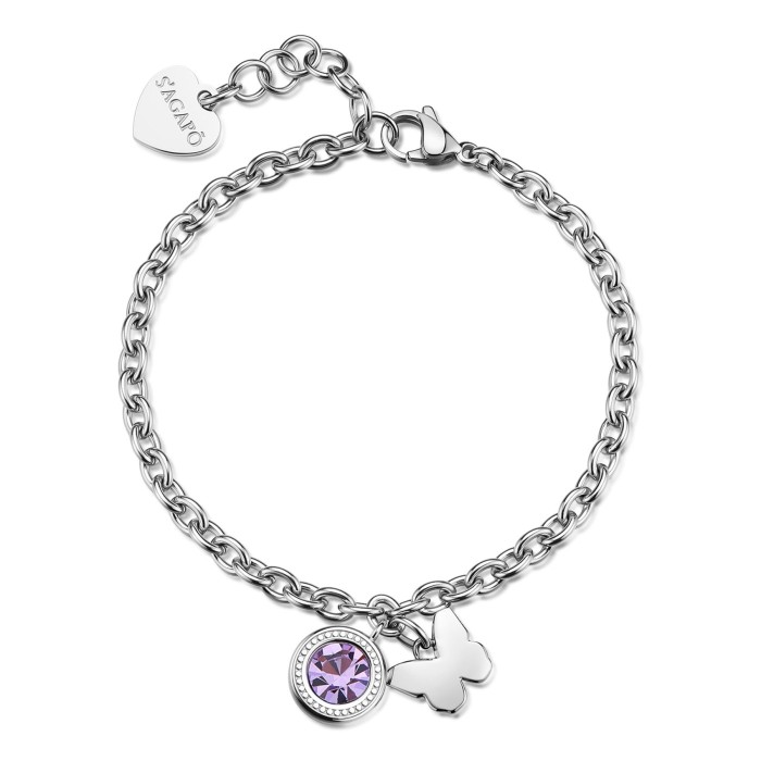 Bracciale S'AGAPO Lucky Light SKT61 in acciaio 316L con pendente Farfalla e cristallo lavanda