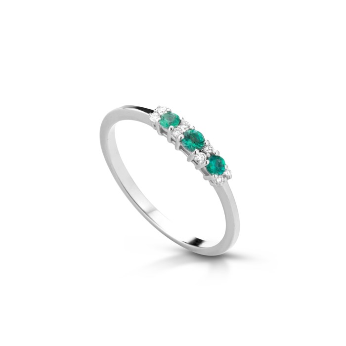 Anello in oro bianco 18Kt con diamanti e smeraldi naturali C-ANTCHARME/3S
