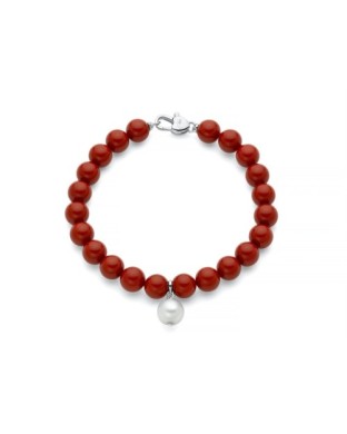 Bracciale MILUNA Terra e Mare in argento 925 con corallo rosso e perla pendente PBR3735