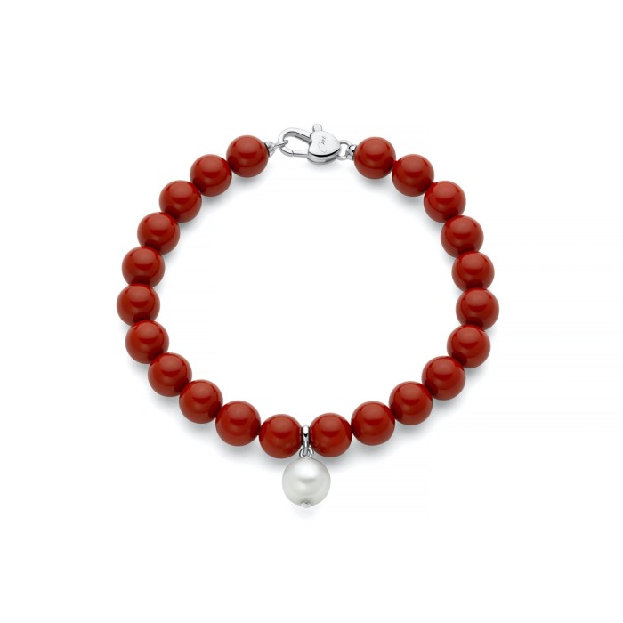 Bracciale MILUNA Terra e Mare in argento 925 con corallo rosso e perla pendente PBR3735