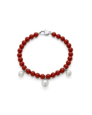 Bracciale MILUNA Terra e Mare in argento 925 con corallo rosso e perle pendenti PBR3739