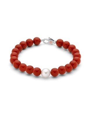 Bracciale MILUNA Terra e Mare in argento 925 con corallo rosso e perla centrale PBR1799V