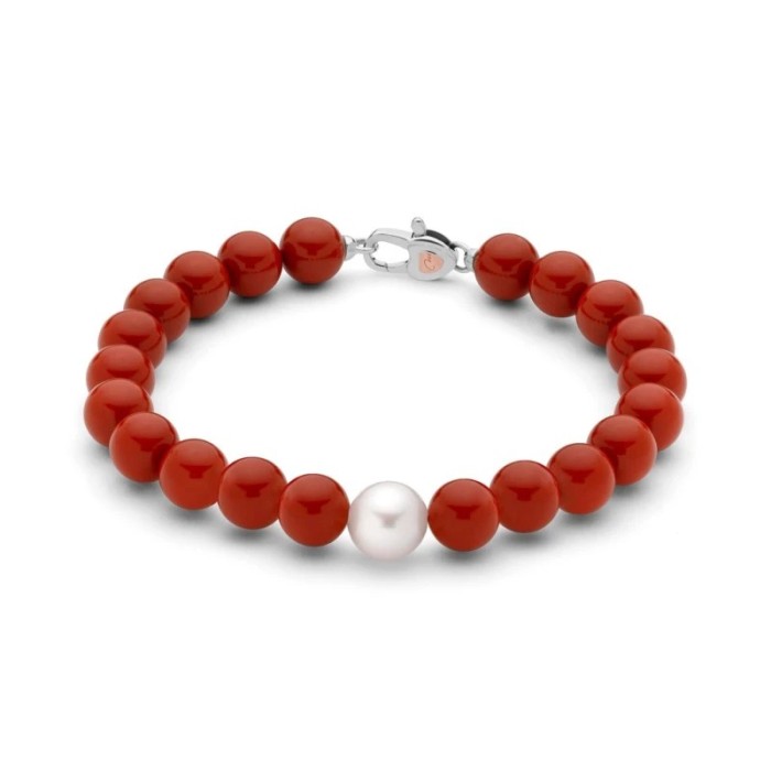 Bracciale MILUNA Terra e Mare in argento 925 con corallo rosso e perla centrale PBR1799V