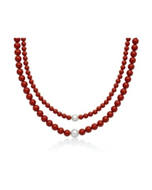 Collana doppio filo MILUNA Terra e Mare in argento 925 con corallo rosso e perle PCL6786