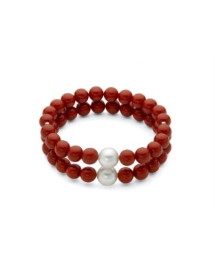 Bracciale doppio filo MILUNA Terra e Mare in argento 925 con corallo rosso e perle PBR3743