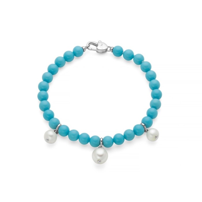 Bracciale MILUNA Terra e Mare in argento 925 con turchese e perle pendenti PBR3741
