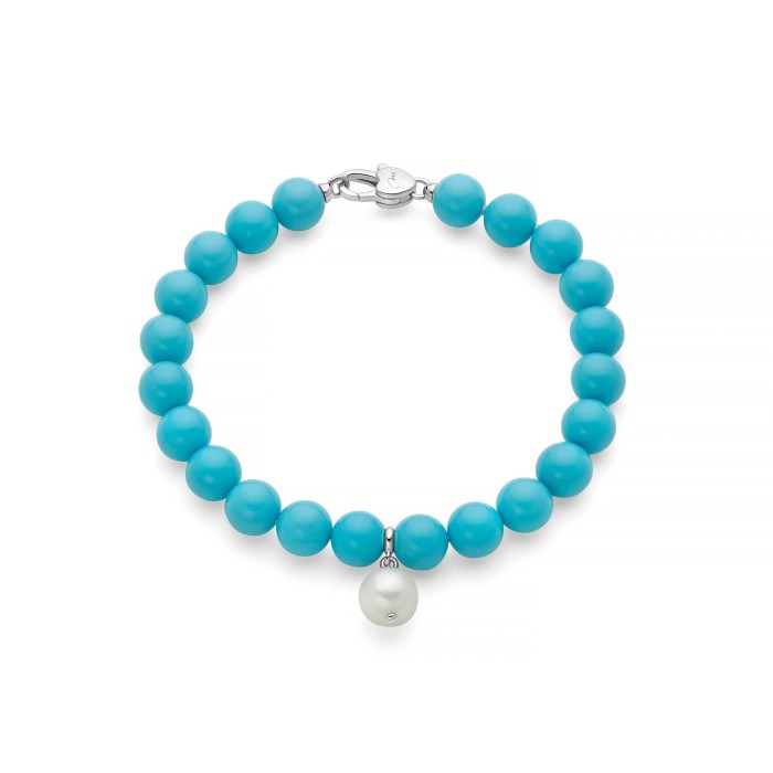 Bracciale MILUNA Terra e Mare in argento 925 con turchese e perla pendente PBR3737