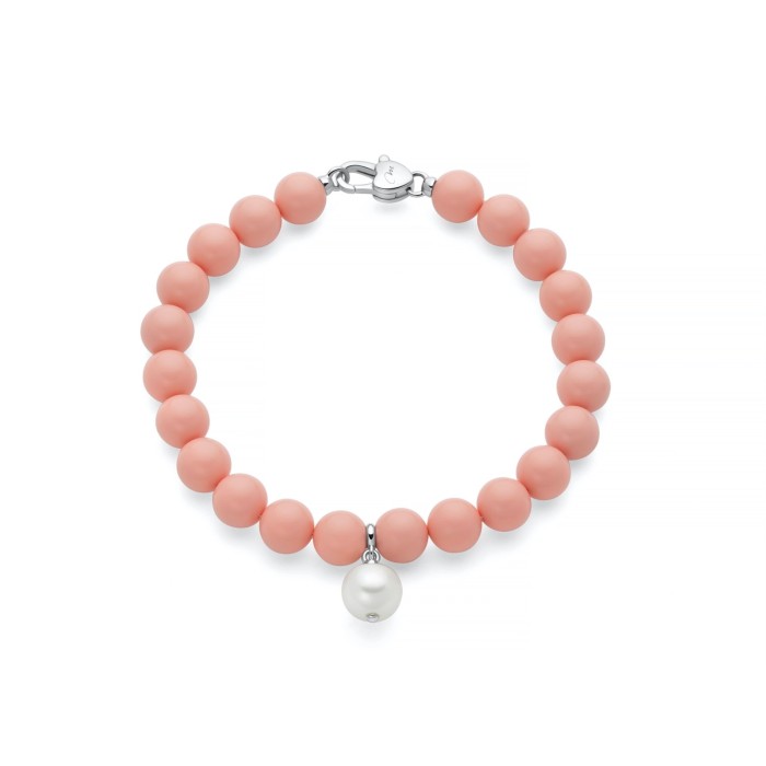 Bracciale MILUNA Terra e Mare in argento 925 con corallo rosa e perla pendente PBR3736