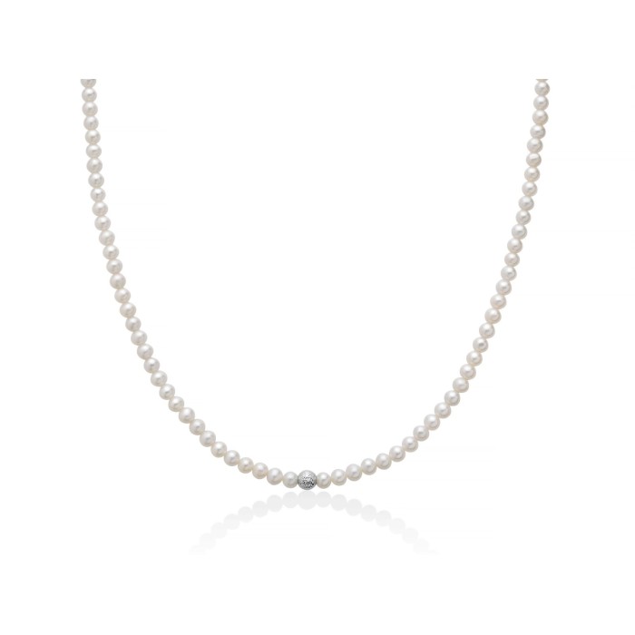 Collana filo di perle MILUNA in oro bianco 18Kt e perle Ø 4-4,5 con boule in oro PCL6747