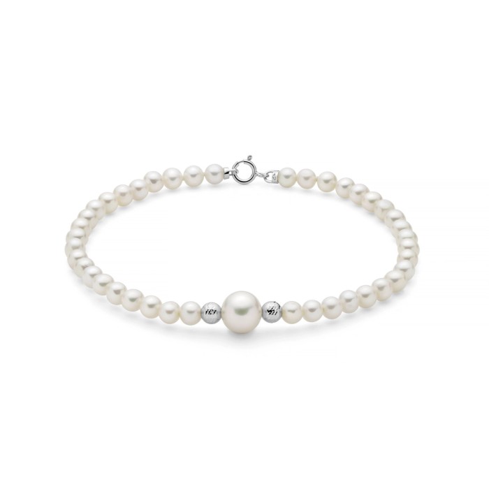 Bracciale filo di perle MILUNA in oro bianco 18Kt e perle Ø 4-4,5 con boule in oro PBR3714