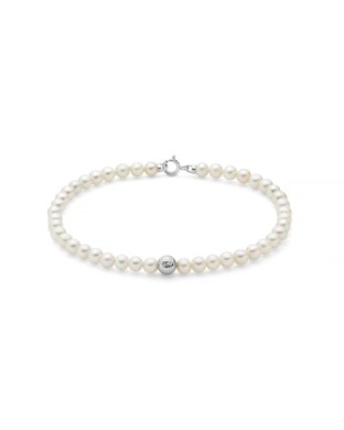 Bracciale filo di perle MILUNA in oro bianco 18Kt e perle Ø 4-4,5 con boule in oro PBR3713