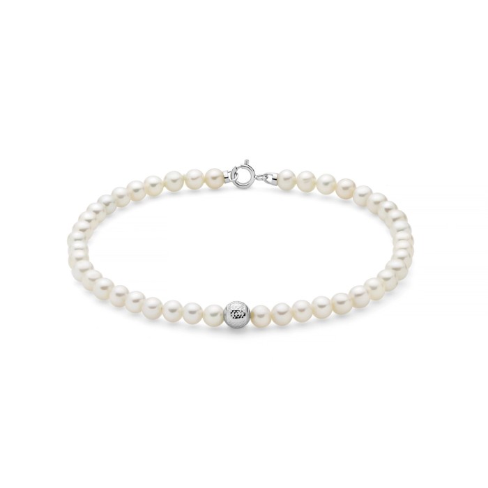 Bracciale filo di perle MILUNA in oro bianco 18Kt e perle Ø 4-4,5 con boule in oro PBR3713