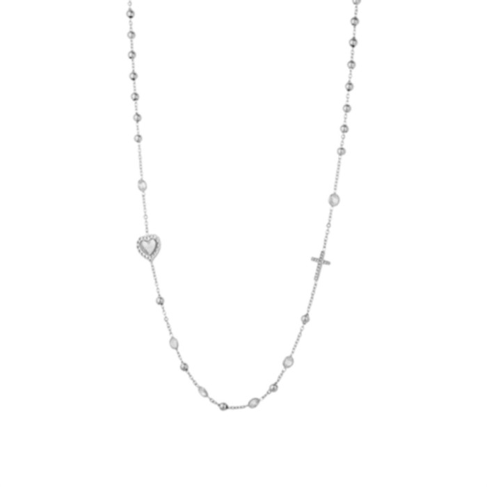Collana rosario LIU-JO Spirituality in acciaio con cuore e croce LJ3206