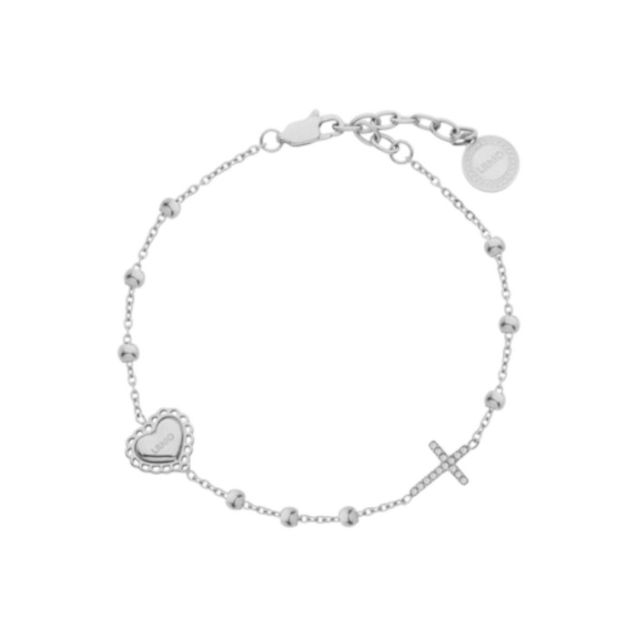 Bracciale a rosario LIU-JO Spirituality in acciaio con cuore e croce LJ3207