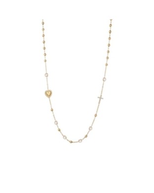 Collana rosario LIU-JO Spirituality in acciaio dorato con cuore e croce LJ3201