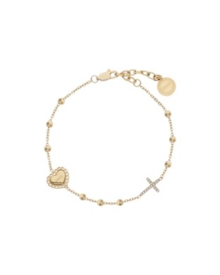 Bracciale a rosario LIU-JO Spirituality in acciaio dorato con cuore e croce LJ3202