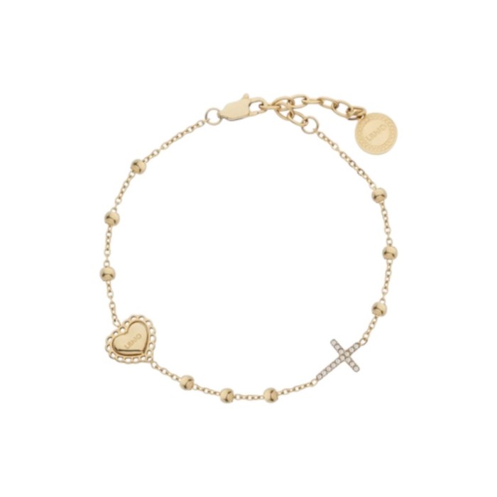 Bracciale a rosario LIU-JO Spirituality in acciaio dorato con cuore e croce LJ3202