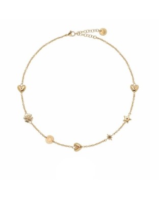 Collana LIU-JO jewelry in acciaio dorato con Cuore quadrifoglio e stella LJ3176