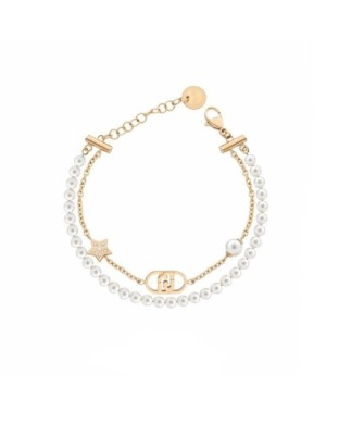 Bracciale doppio filo LIU-JO jewelry in acciaio dorato con perline e charms LJ3166