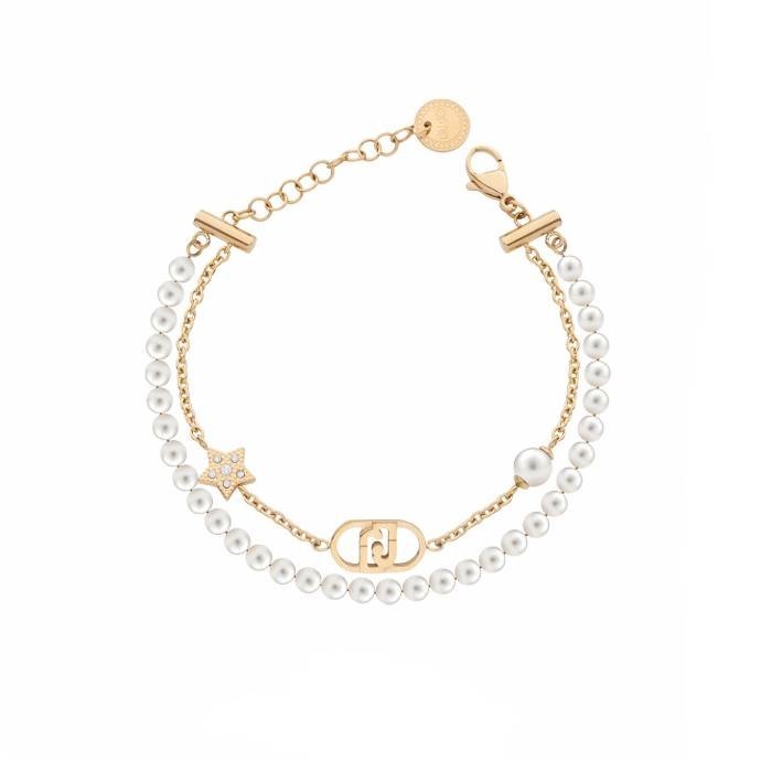 Bracciale doppio filo LIU-JO jewelry in acciaio dorato con perline e charms LJ3166