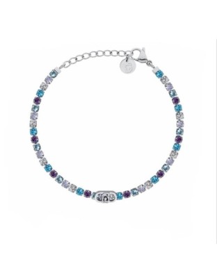 Bracciale tennis LIU-JO jewelry in acciaio con cristalli blu multicolor e logo LJ3216