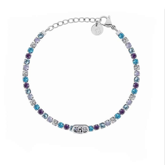 Bracciale tennis LIU-JO jewelry in acciaio con cristalli blu multicolor e logo LJ3216