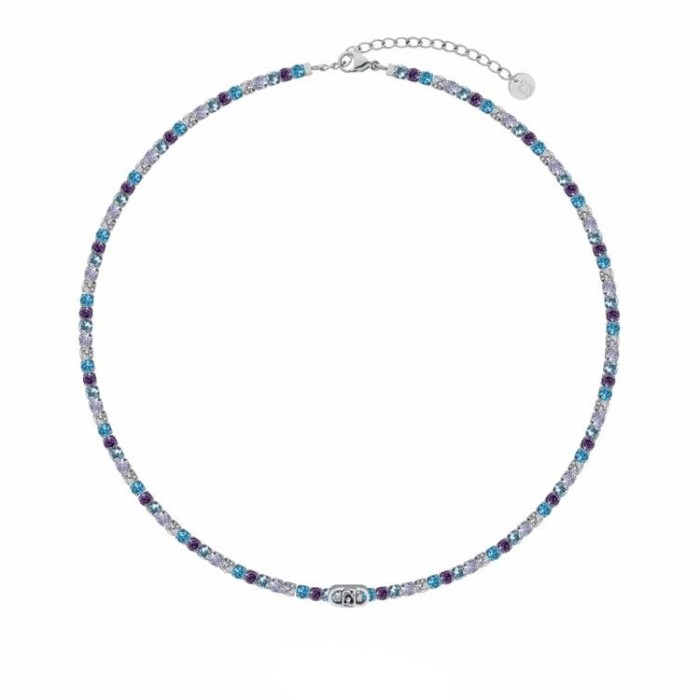 Collana tennis LIU-JO jewelry in acciaio con cristalli blu multicolor e logo LJ3210