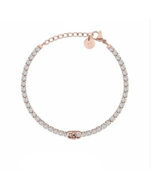 Bracciale tennis LIU-JO jewelry in acciaio rosato con cristalli e logo LJ3218