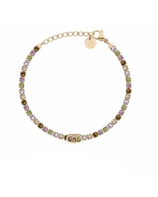 Bracciale tennis LIU-JO jewelry in acciaio dorato con cristalli rosa multicolor e logo LJ3217