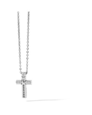 Collana COMETE GIOIELLI Uomo Suits UGL 644 pendente Croce in acciaio con cristalli bianchi e neri