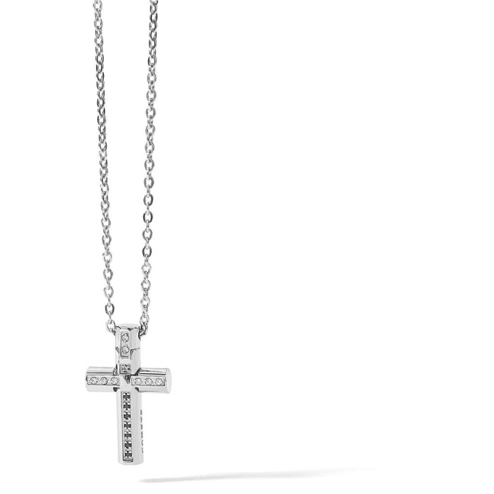 Collana COMETE GIOIELLI Uomo Suits UGL 644 pendente Croce in acciaio con cristalli bianchi e neri