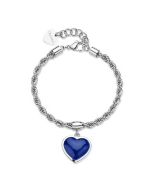 Bracciale catena torchon S'AGAPO Madame SDM11 in acciaio 316L con charm Cuore e smalto blu