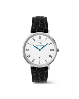 Orologio Uomo DANIEL WELLINGTON Classic Roman Numerals Date Black Croc Belly Silver DW00100914